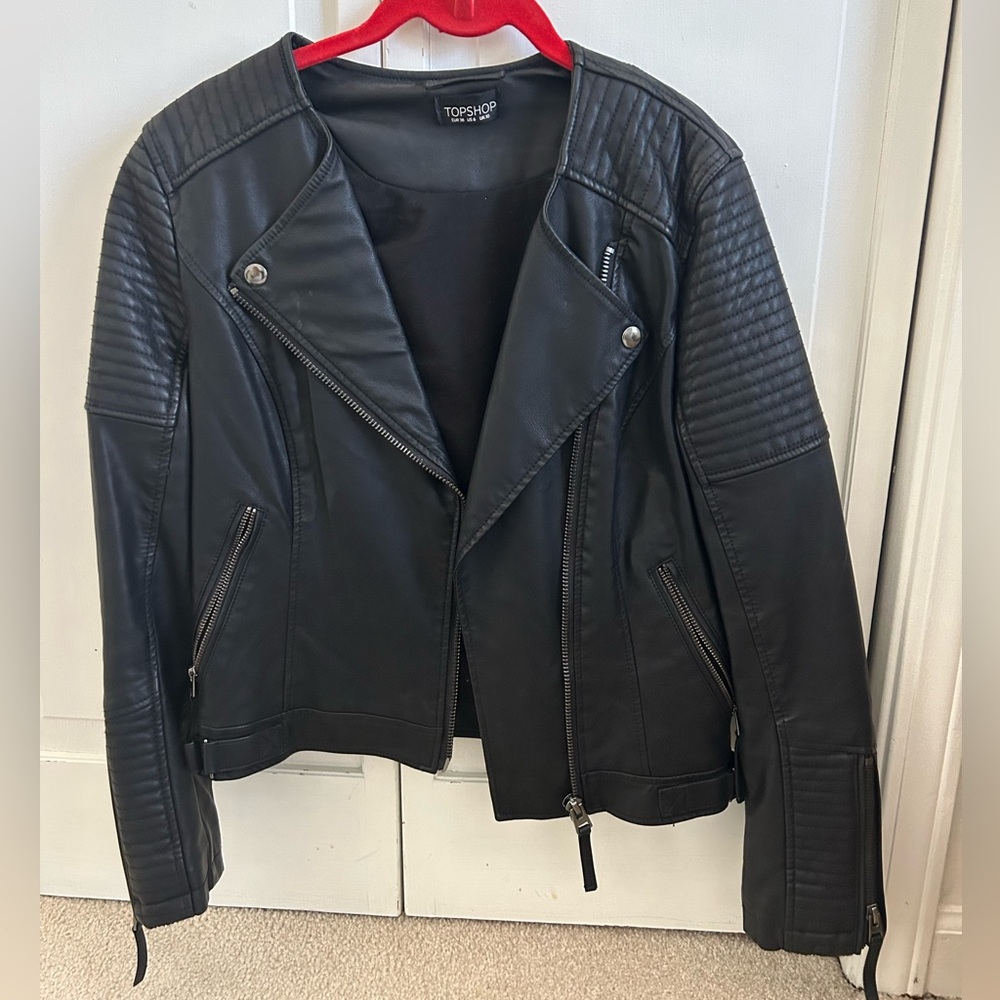 Topshop Black Leather Jacket - size 6